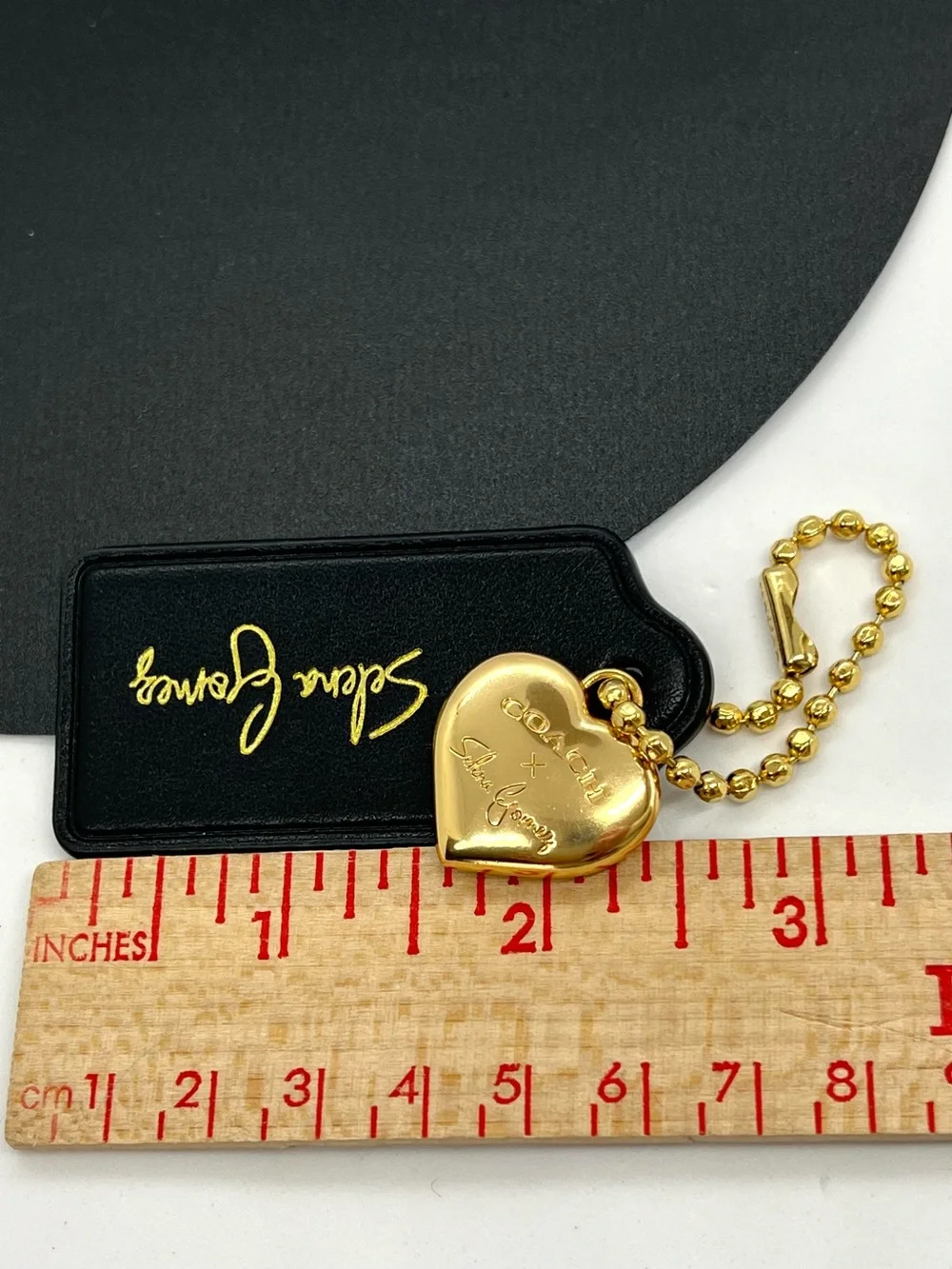 Coach x Selena Gomez Heart Bag Charm Black Leather Hangtag Limited Edition